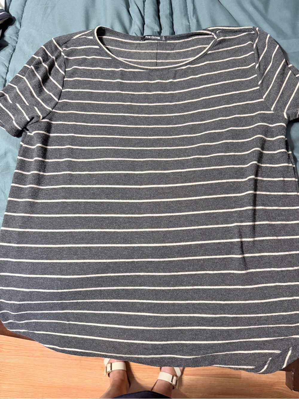 Pink Clover Charcoal and White Striped Short Sleeve Tee